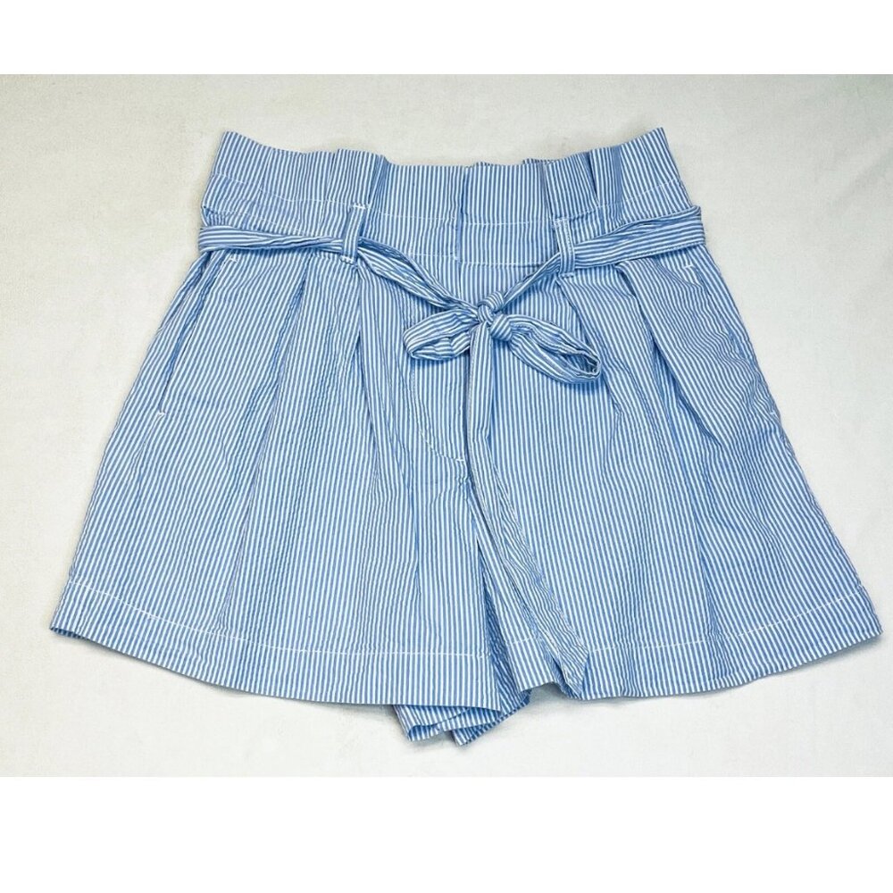 J. Crew Paper Bag Waist Tie Women's Size 6 Blue Striped Cotton Shorts Casual